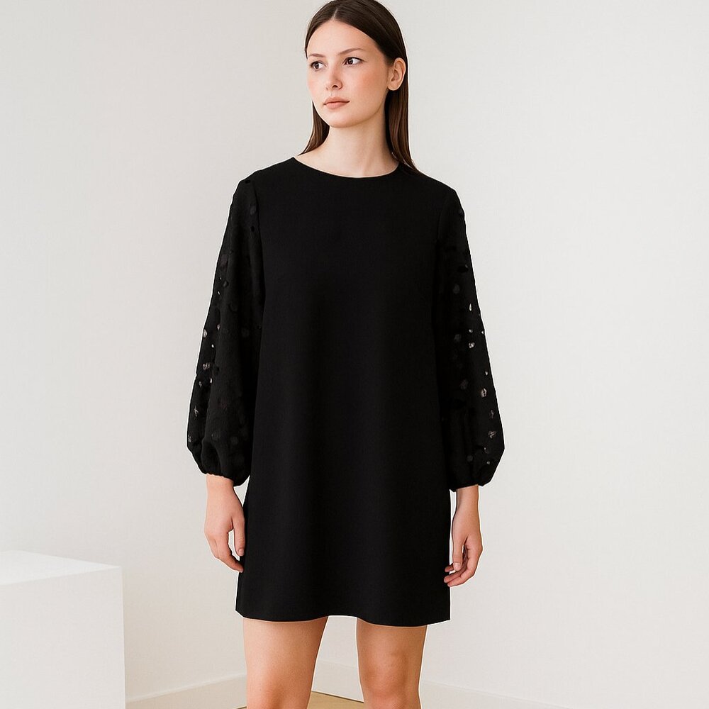 WHBM Eyelet Ballon Sleeve Back Zip Resort Sexy Party Gothic Wedding Mini Dress 2